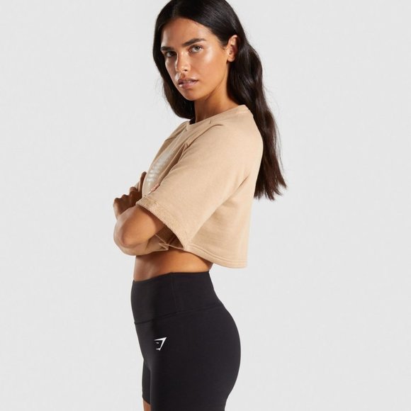FINAL SALE Gymshark - The Visionaries Boxy Cropped Sweater - Beige - Extra Large - Picture 2 of 5